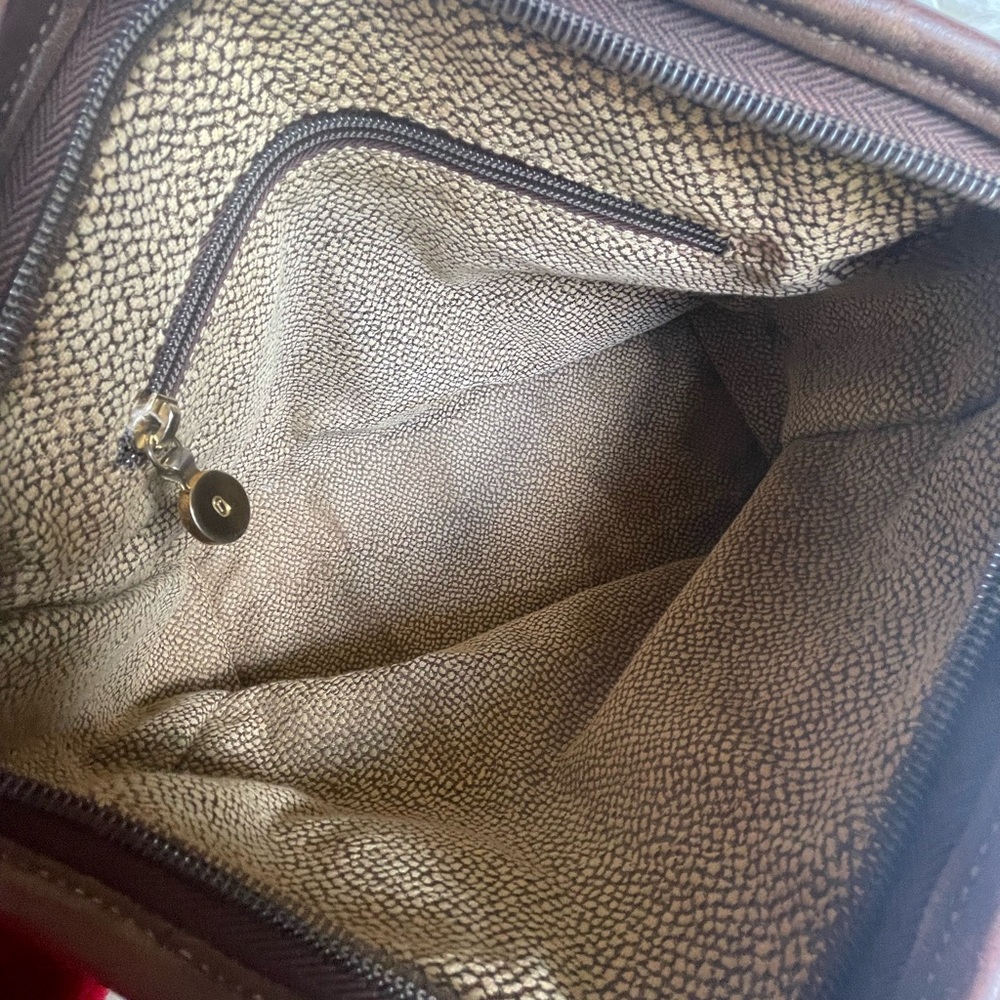 Borbonese Redwall Italy Leather Tote | Partridge Eye Textured | Brass | Vintage - Picture 10 of 13